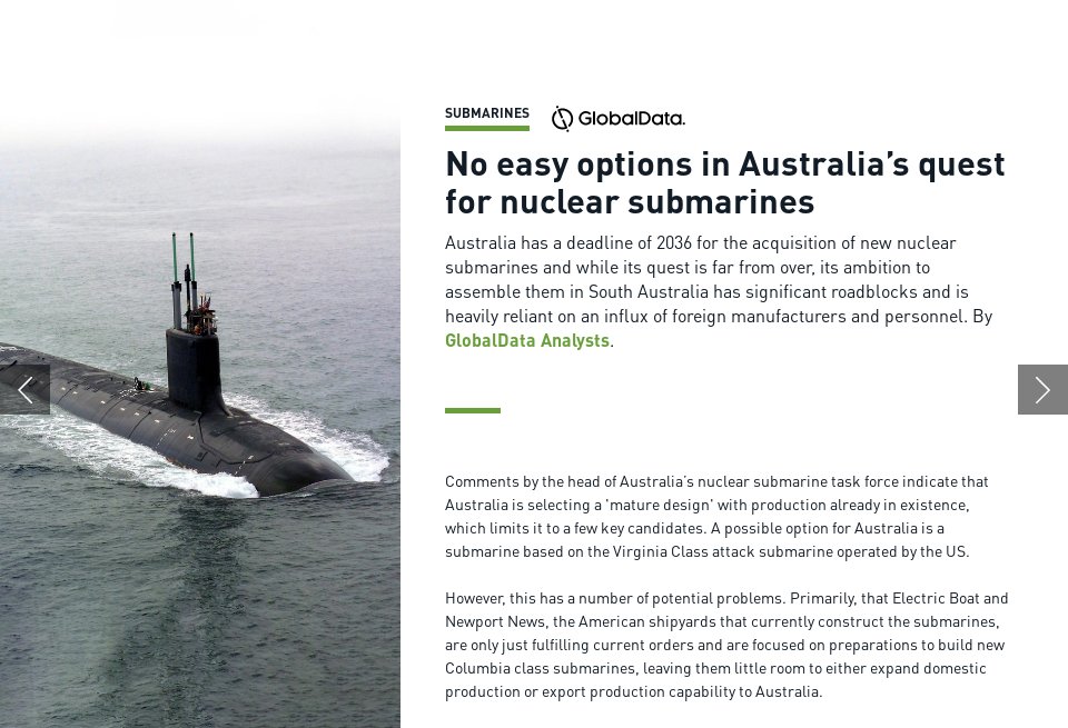 Australias Quest For Nuclear Submarines Global Defence Technology