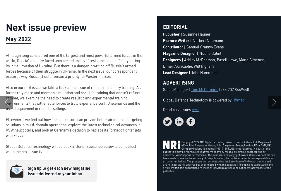 Next issue - Global Defence Technology | Issue 134 | April 2022