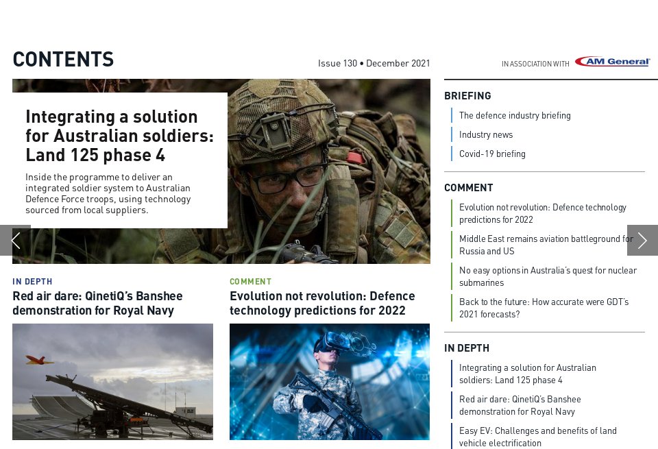 Contents - Global Defence Technology | Issue 130 | December 2021