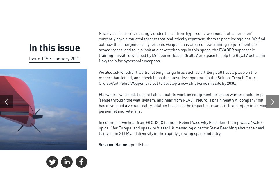 In this issue - Global Defence Technology | Issue 119 | January 2021