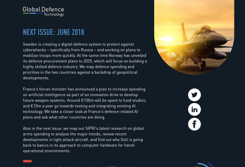 Next Issue - Global Defence Technology | Issue 87 | May 2018