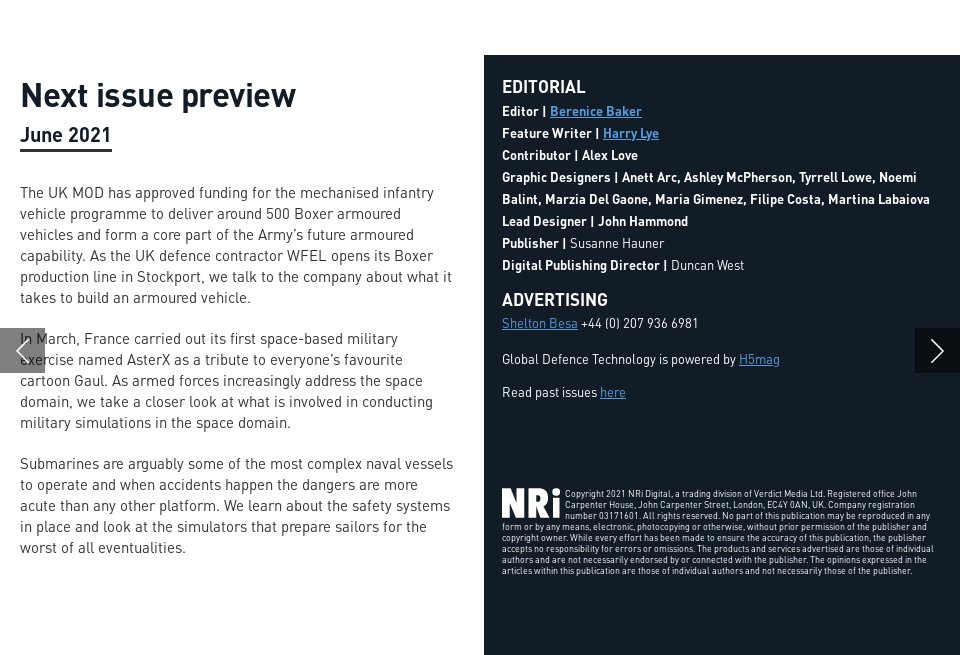 Next issue - Global Defence Technology | Issue 123 | May 2021