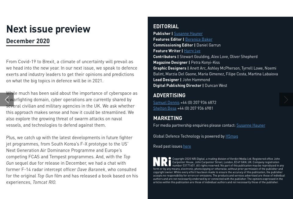 Next issue - Global Defence Technology | Issue 117 | November 2020