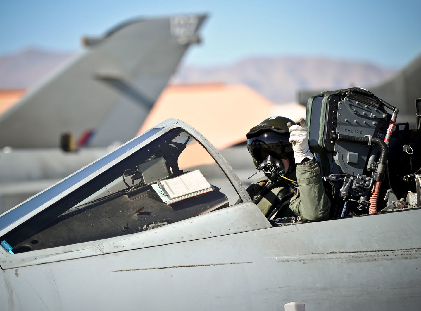 An RAF Tornado pilot arrives at a US airbase for a training exercise. 