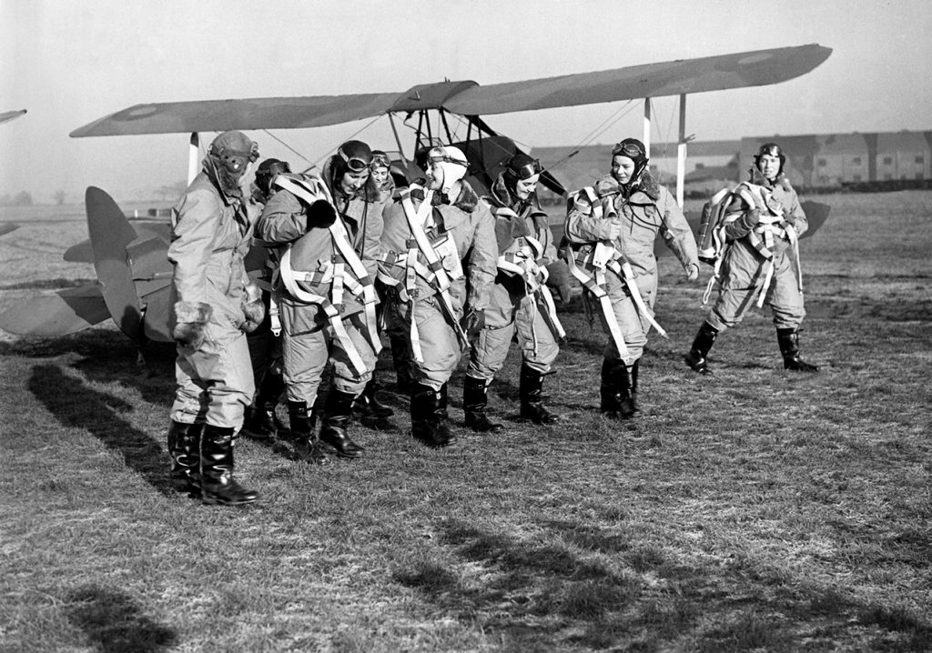 A group of Air Transport Auxiliary women pilots in their flying kit at Hatfield on 10 January 1940.
